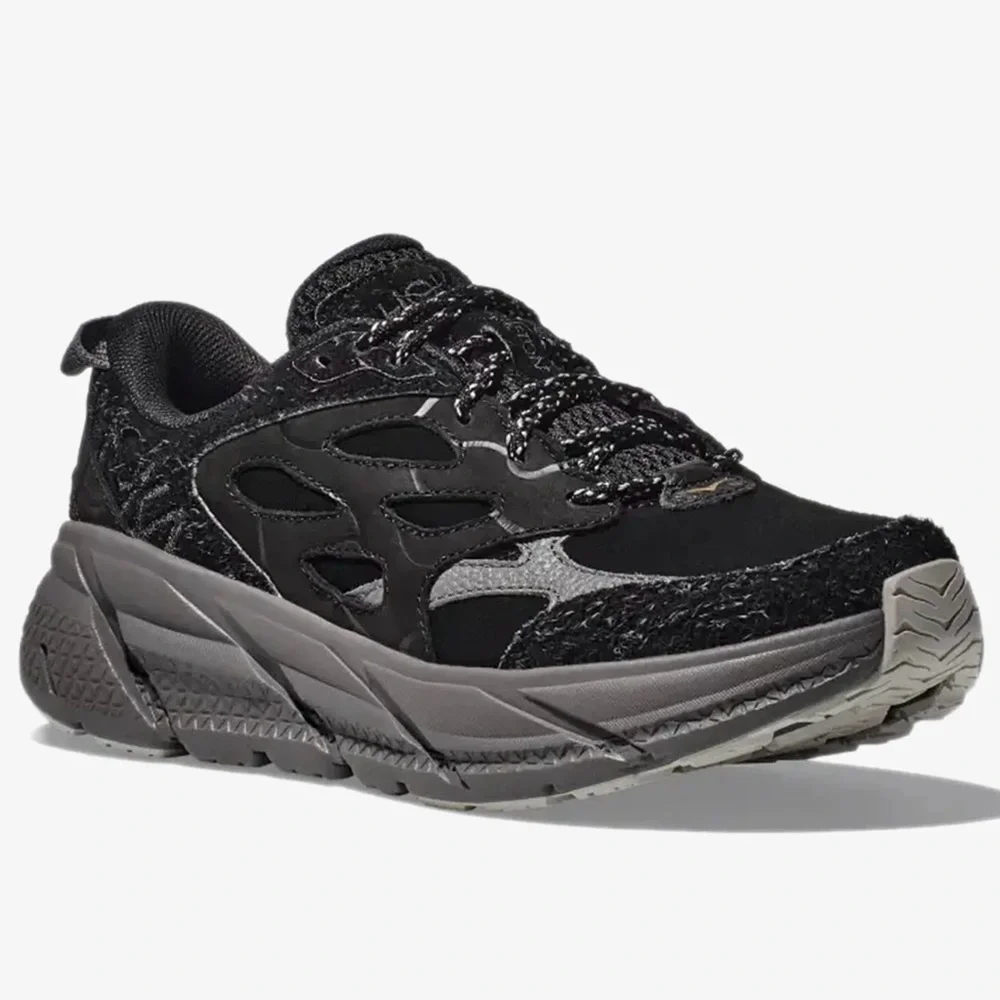 NWT Hoka Clifton Elite Terrain System L Suede Leather Black Grey Unisex Sneakers - Picture 11 of 16